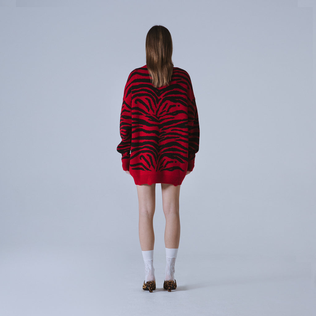 Sveta Milano Cardigan lungo jacquard Georgia in rosso e nero Sconto