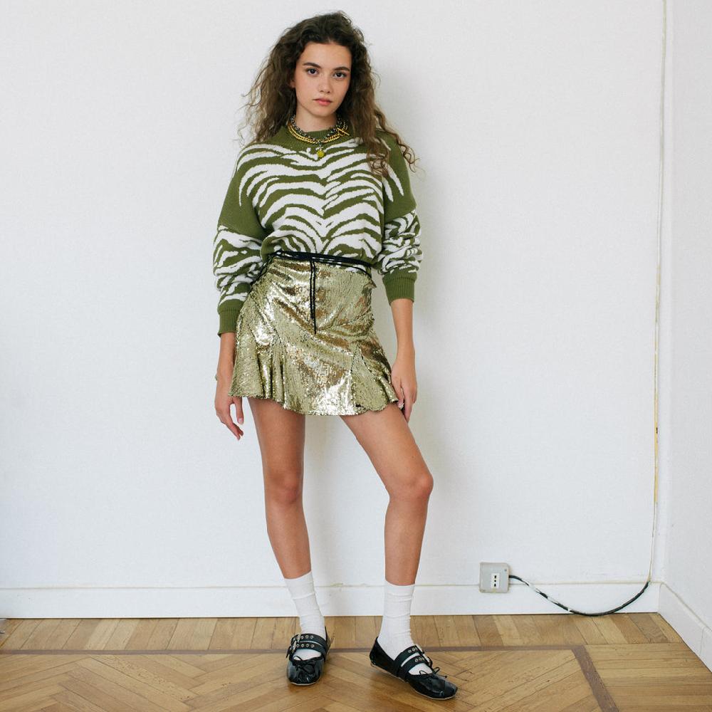Sveta Milano Maglione corto jacquard Courtney in verde militare e bianco Fino Al -60%