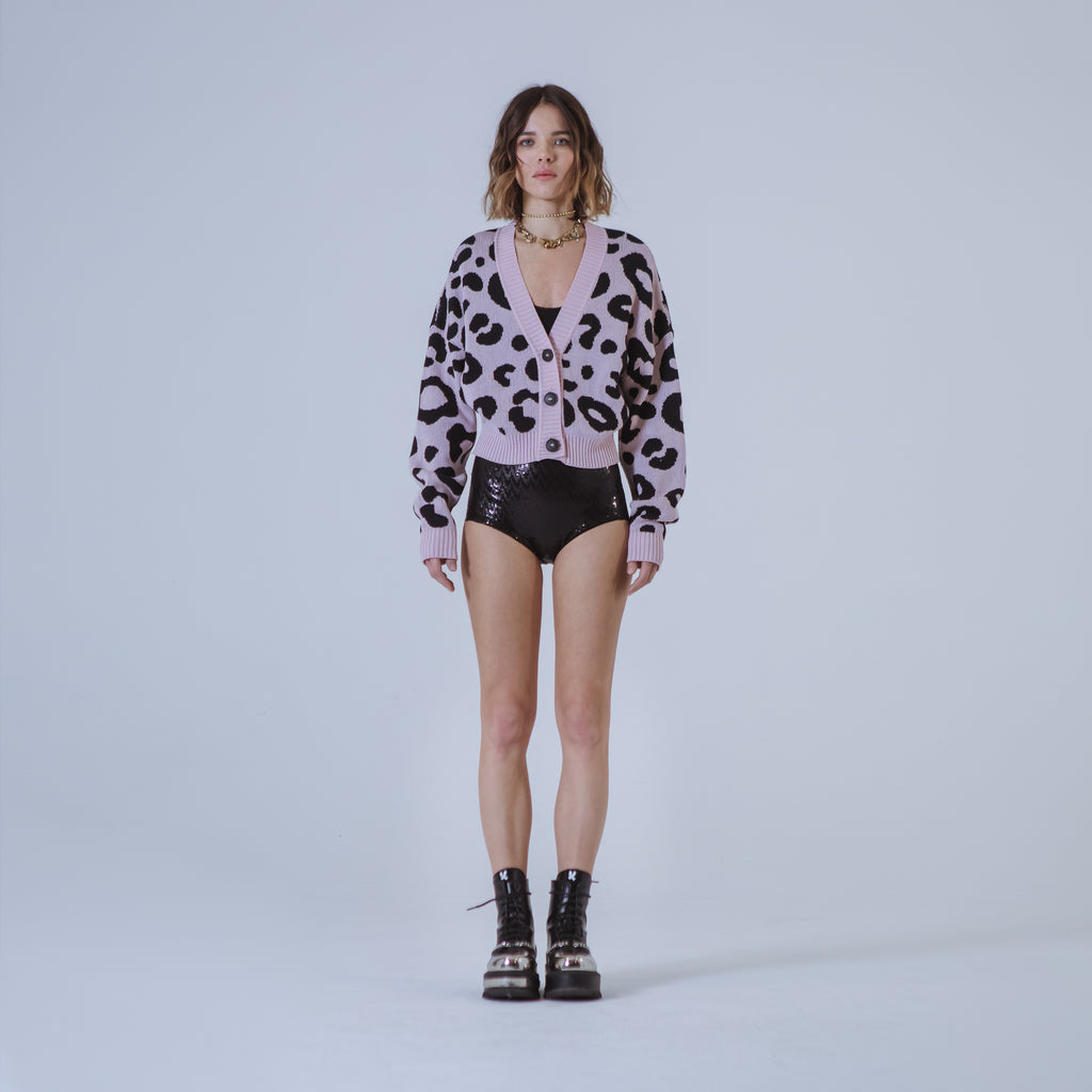 Sveta Milano Cardigan corto jacquard Dakota in rosa e nero Convenienza