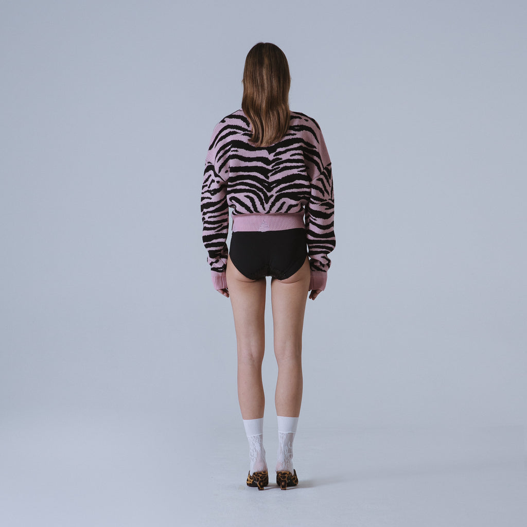 Sveta Milano Cardigan corto jacquard Dakota in rosa e nero Novità