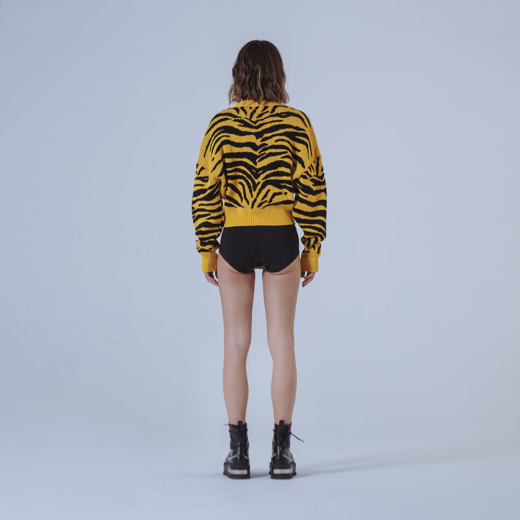 Sveta Milano Cardigan corto jacquard Dakota in giallo e nero Sconto