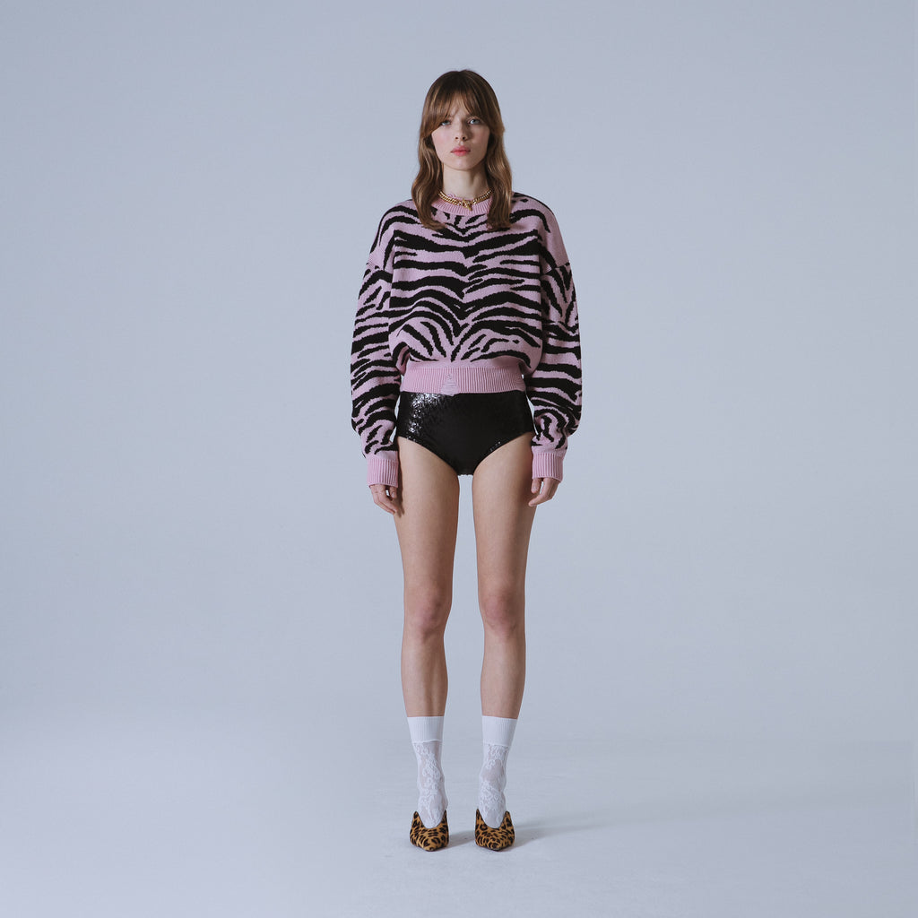 Sveta Milano Maglione girocollo jacquard Denver in rosa e nero Online