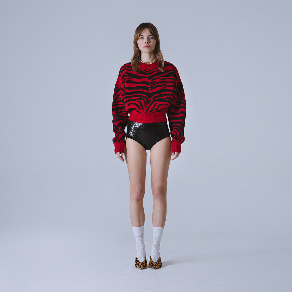 Sveta Milano Girocollo corto jacquard Denver in rosso e nero Outlet