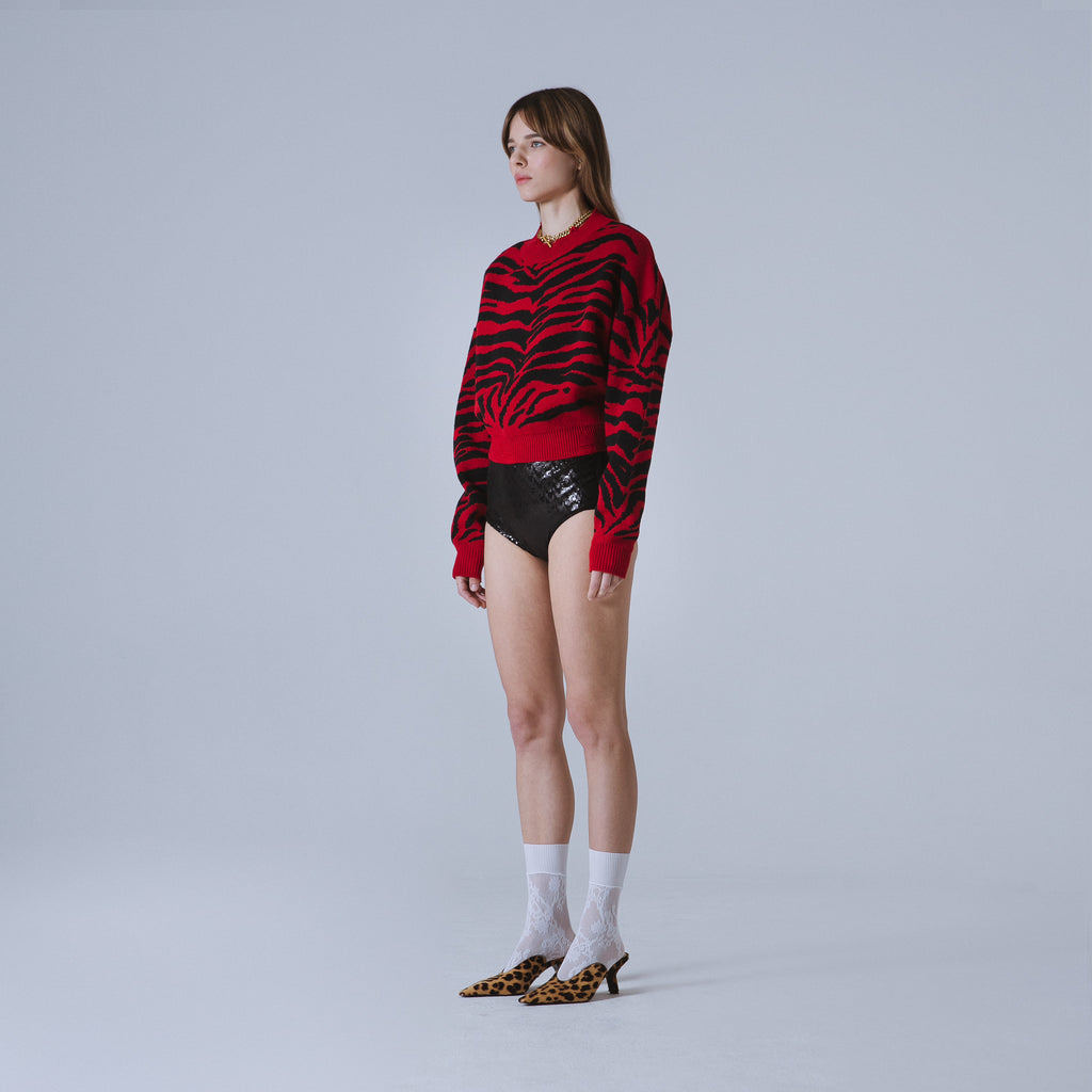 Sveta Milano Girocollo corto jacquard Denver in rosso e nero Outlet
