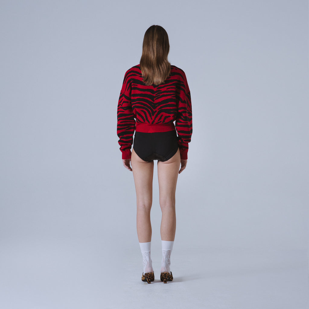 Sveta Milano Girocollo corto jacquard Denver in rosso e nero Outlet