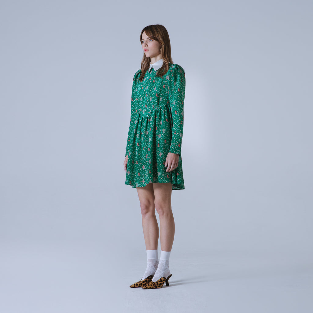 Sveta Milano Abito corto Oxford con stampa floreale su crêpe de chine di seta | Limited Edition Consegna Veloce