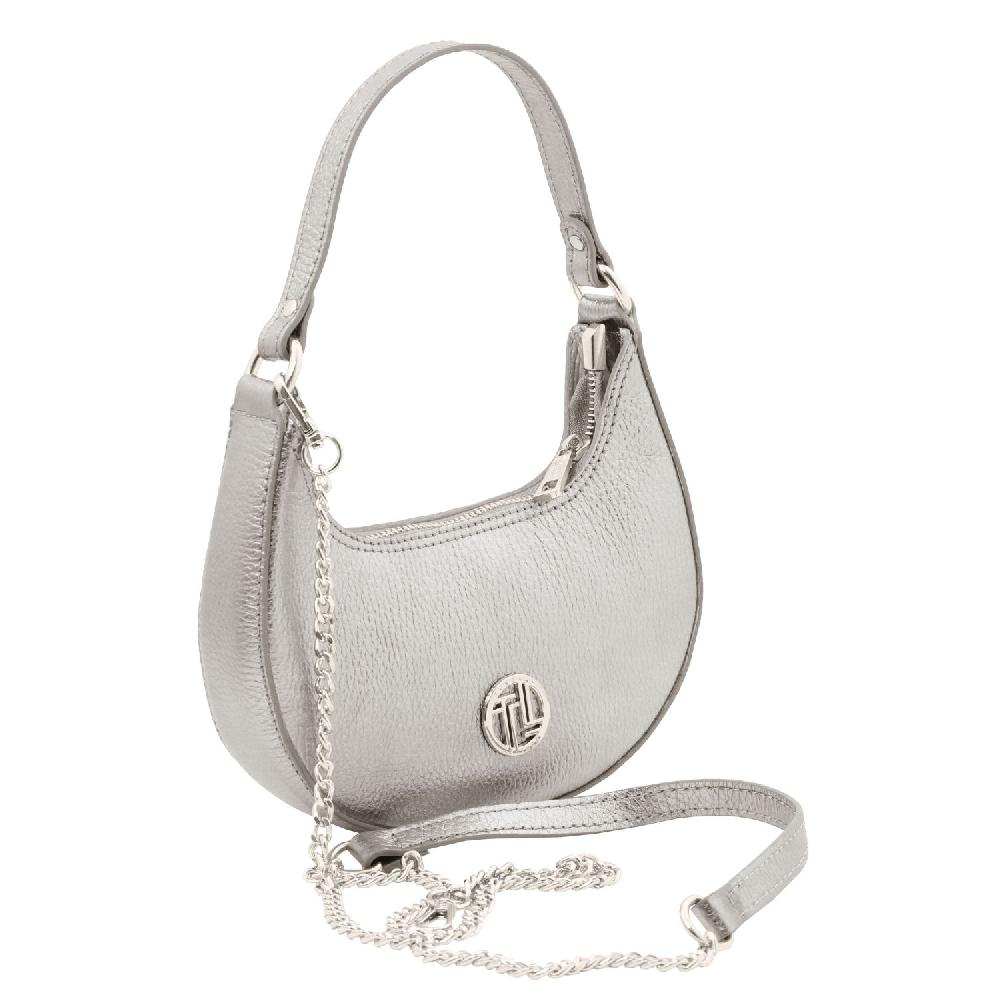 Tuscany Leather Metallic Leather Handbag With Chain Strap Convenienza