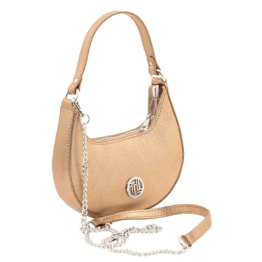 Tuscany Leather Metallic Leather Handbag With Chain Strap Presa
