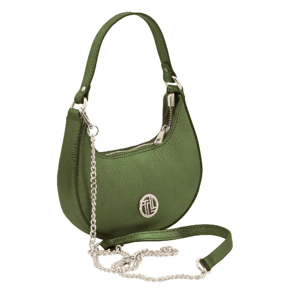 Tuscany Leather Metallic Leather Handbag With Chain Strap Moda