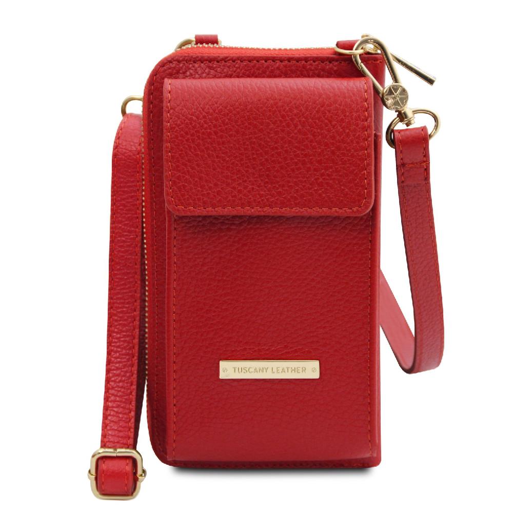 Tuscany Leather Portafoglio/portacellulare in Pelle con Tracolla Consegna Veloce