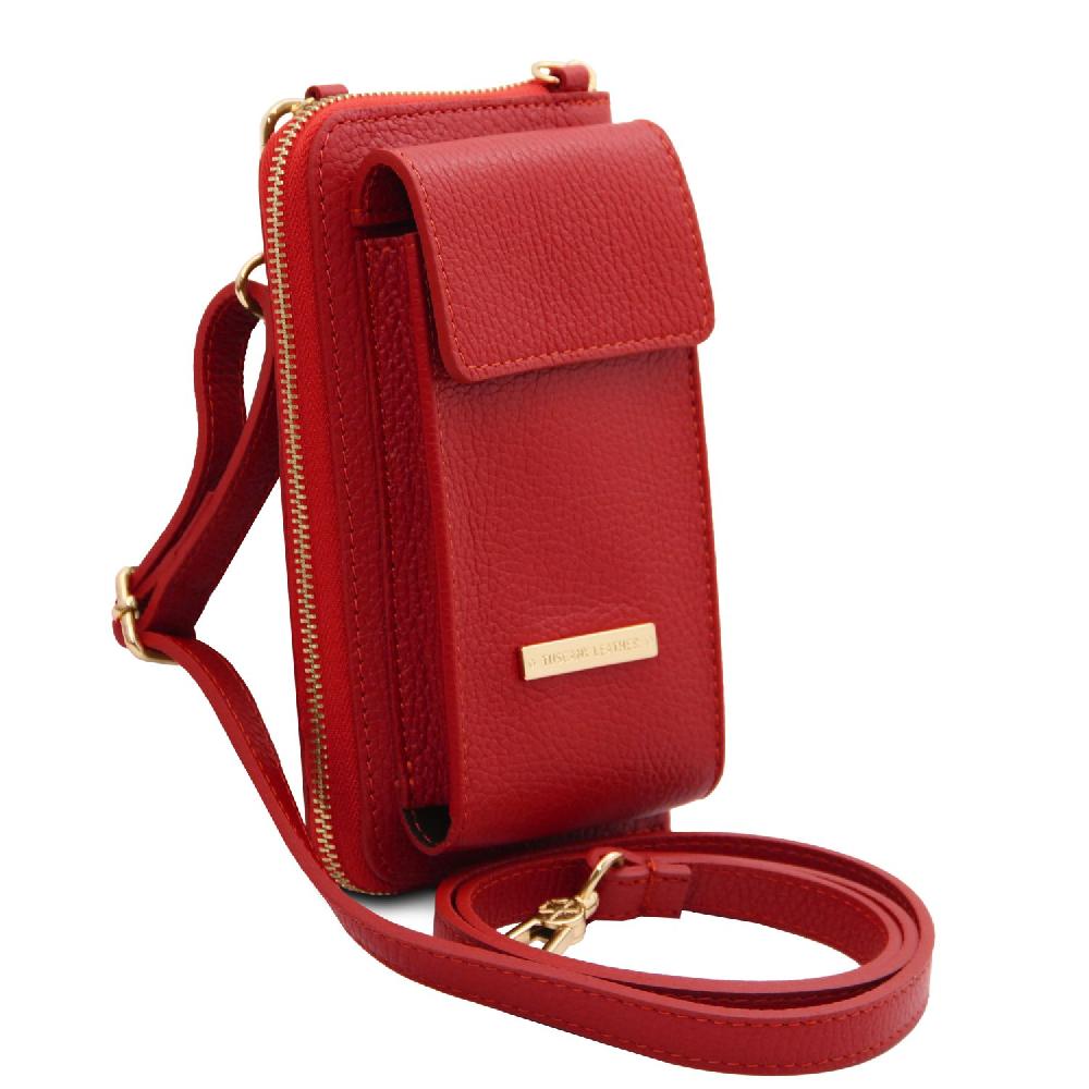Tuscany Leather Portafoglio/portacellulare in Pelle con Tracolla Consegna Veloce