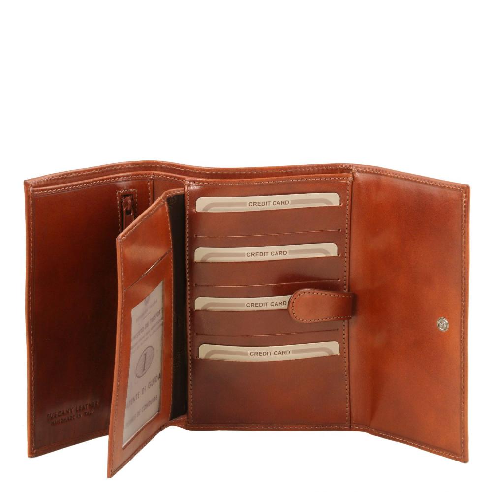 Tuscany Leather Esclusivo Portafogli da Donna in Pelle 4 Ante Vendita Calda