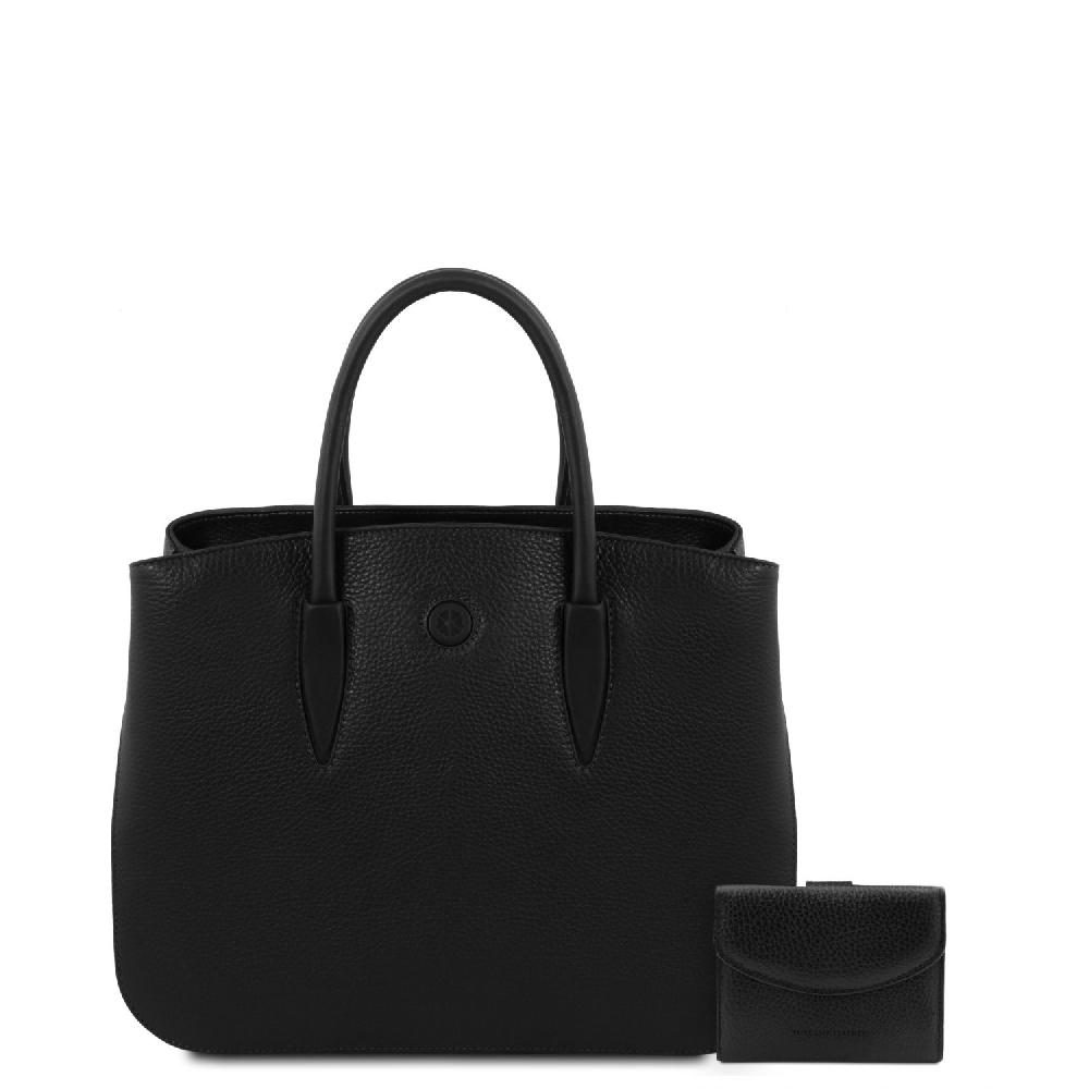 Tuscany Leather Borsa a Mano in Pelle e Portafoglio in Pelle 3 Ante con Portaspiccioli Spedizione Gratuita