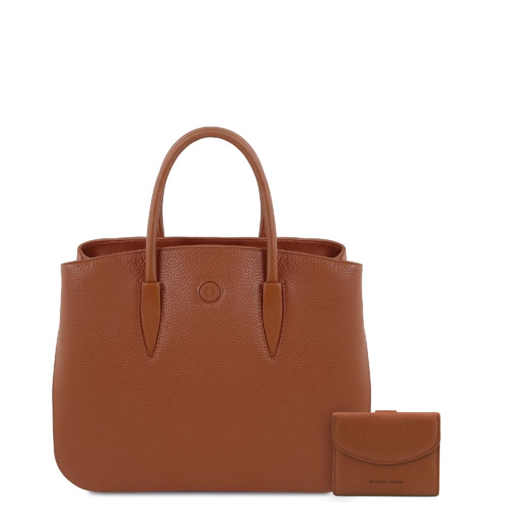 Tuscany Leather Borsa a Mano in Pelle e Portafoglio in Pelle 3 Ante con Portaspiccioli Pezzi Unici