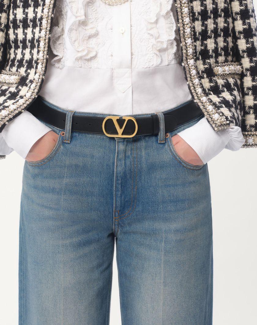 Valentino Handbags Cintura Vlogo Signature In Vitello Lucido 30 Mm per Donna in Nero | Valentino IT Offerte