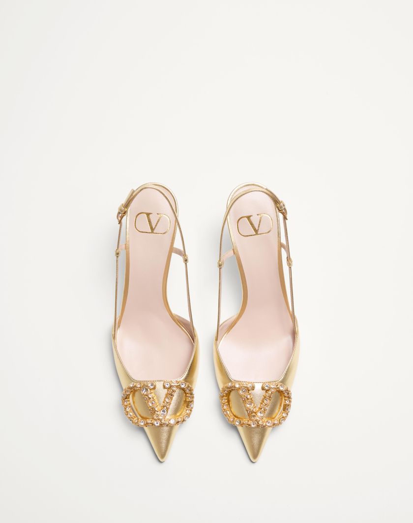 Valentino Handbags Décolleté Slingback Vlogo Signature In Nappa Laminata 80mm per Donna in Antique Brass | Valentino IT Vendita Economica