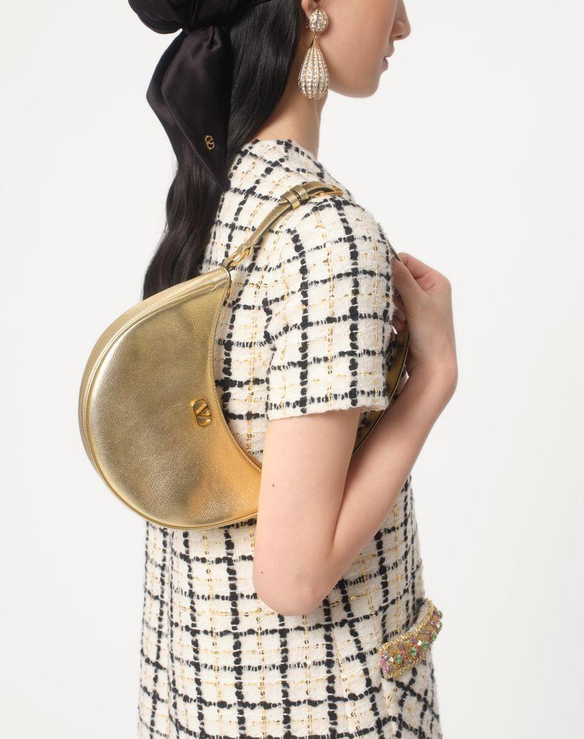Valentino Handbags Mini Borsa Hobo Vlogo Signature In Vitello Granato Laminato per Donna in Antique Brass | Valentino IT Novità