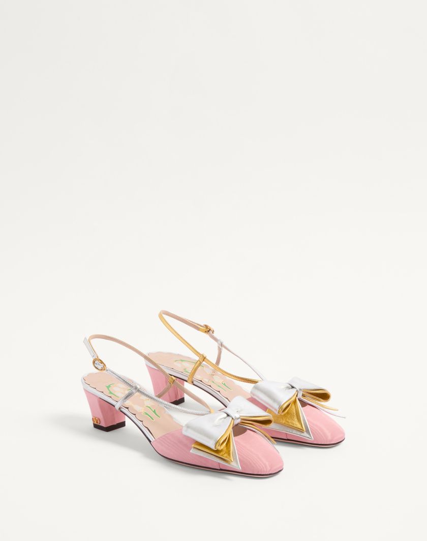 Valentino Handbags Décolleté Slingback Bowow In Tessuto Moirè 45mm per Donna in Nero/silver | Valentino IT Vendite Flash