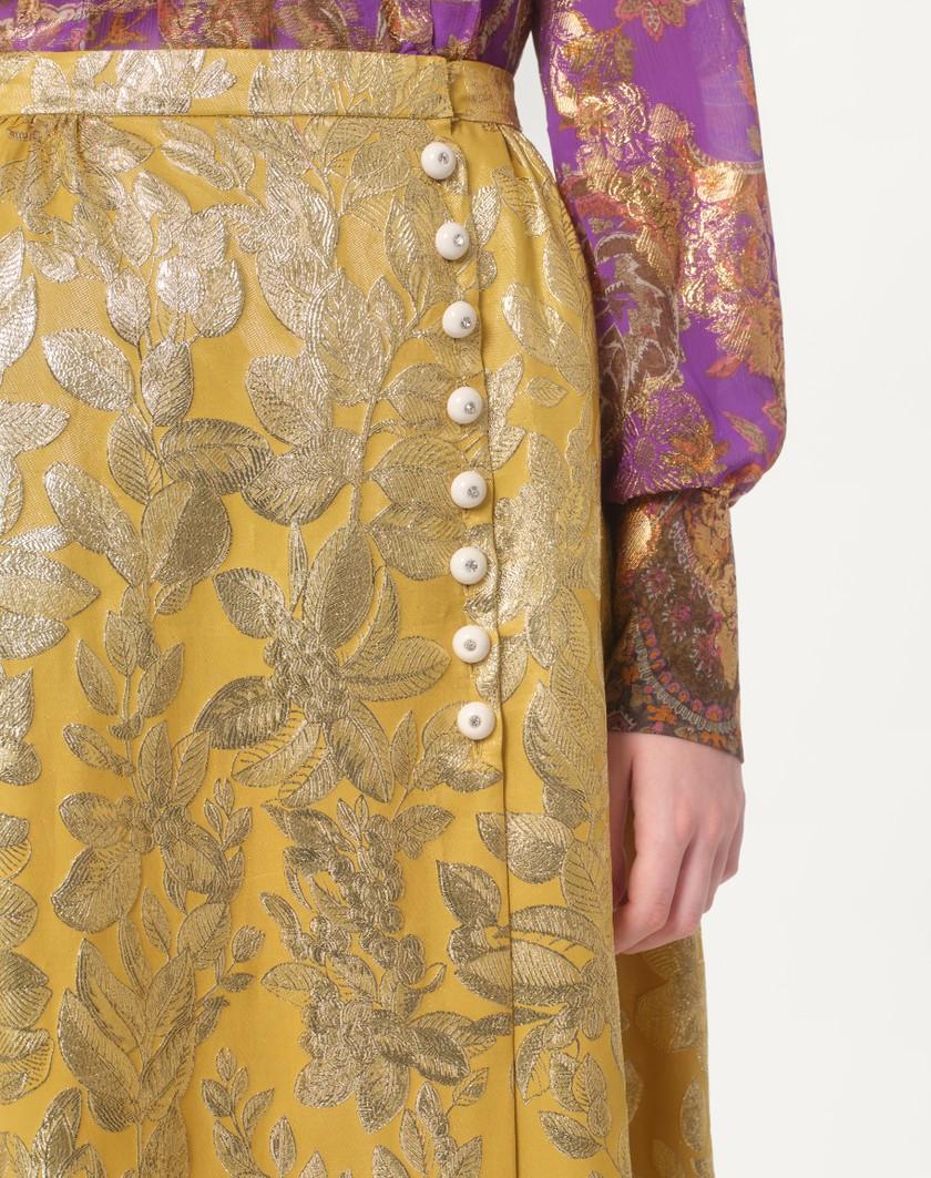 Valentino Handbags Gonna In Apres L'hiver Silk Lurex Foglioline per Donna in Ocra | Valentino IT In Saldo