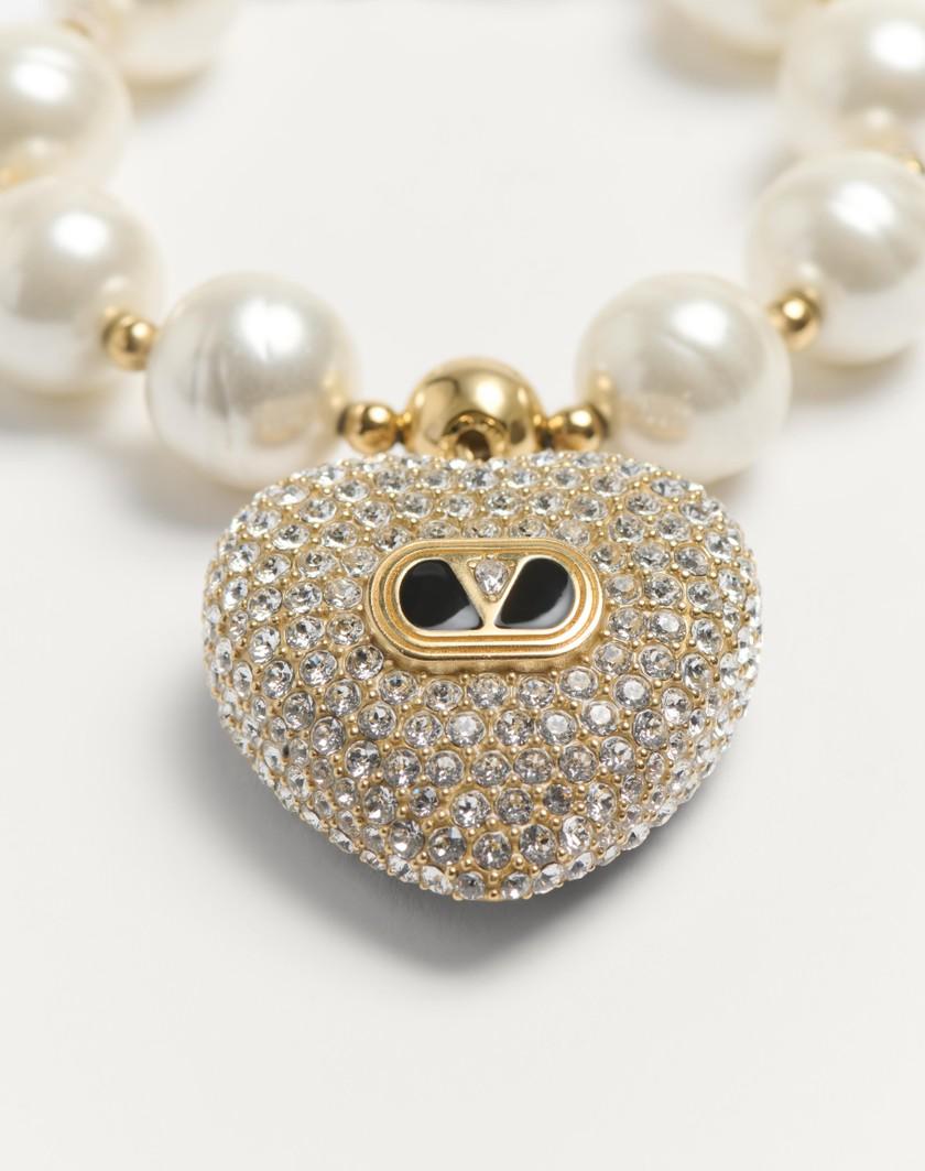 Valentino Handbags Bracciale Coeur Royal In Metallo Smalto Perla E Cristalli Swarovski® per Donna in Multicolor | Valentino IT Nuova