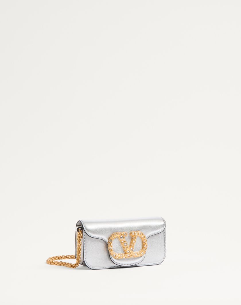 Valentino Handbags Borsa Piccola A Spalla Valentino Garavani Locò In Vitello Laminato Con Logo Gioiello per Donna in Silver/crystal | Valentino IT Italy