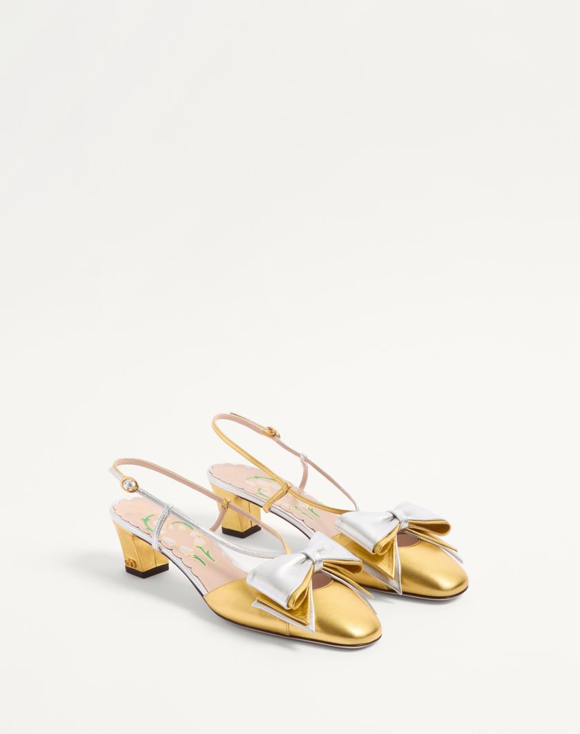 Valentino Handbags Décolleté Slingback Bowow In Nappa Laminata 45mm per Donna in Oro/silver | Valentino IT Acquista Ora