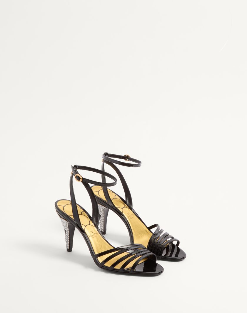 Valentino Handbags Sandalo Ladycrush In Vernice Con Cristalli 85mm per Donna in Nero/silver | Valentino IT Offerta