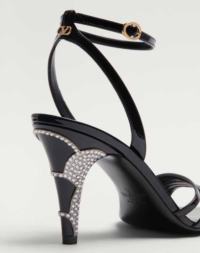 Valentino Handbags Sandalo Ladycrush In Vernice Con Cristalli 85mm per Donna in Nero/silver | Valentino IT Offerta
