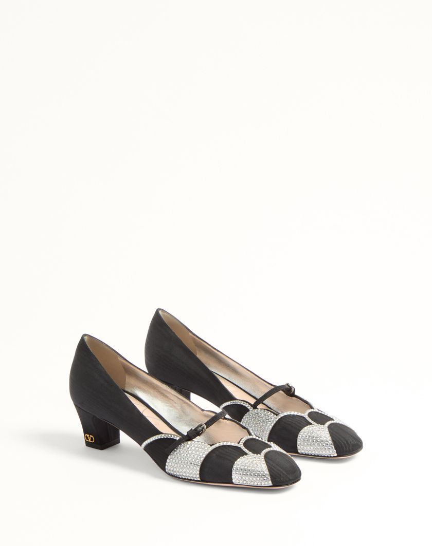 Valentino Handbags Décolleté Bowow In Tessuto Moirè Con Cristalli 45mm per Donna in Nero/silver | Valentino IT Saldi