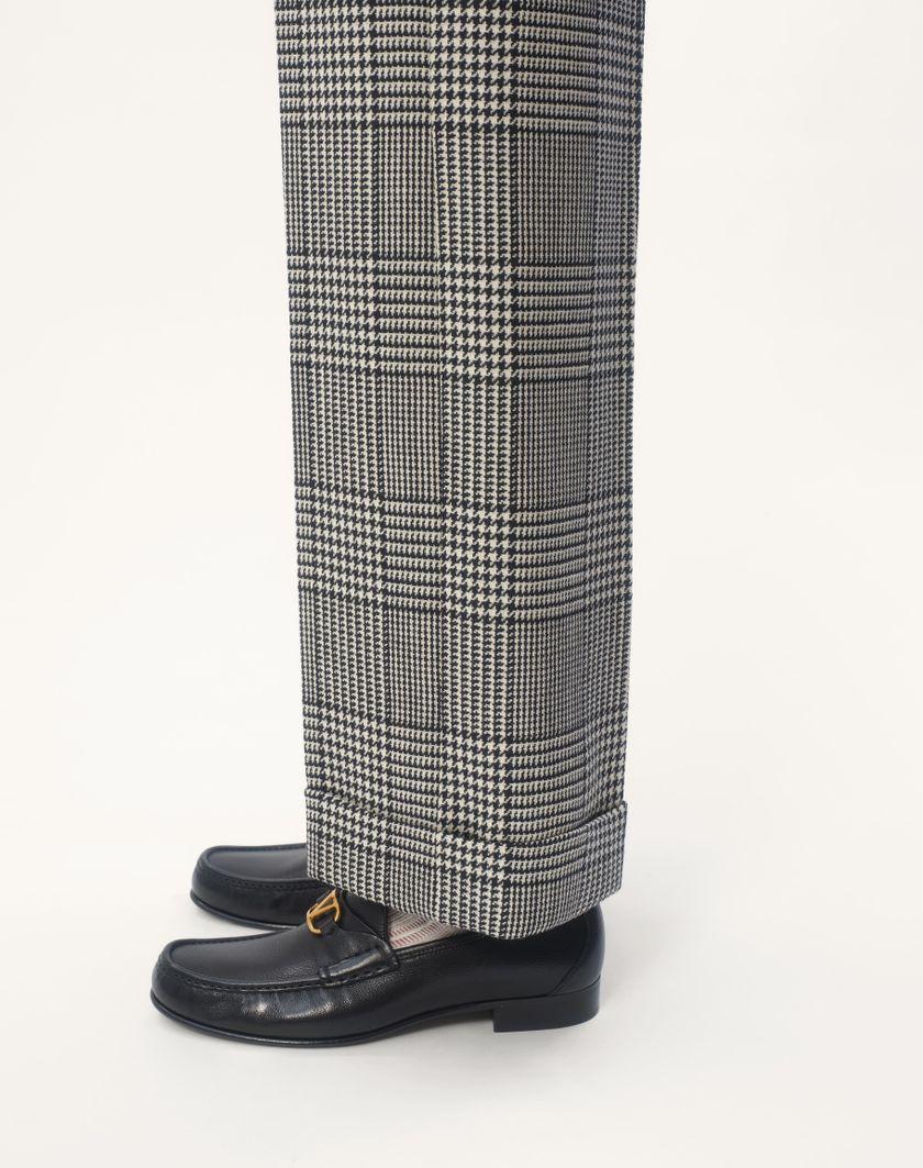 Valentino Handbags Pantalone In Lana Con Risvolto Con Motivo Check Su Pied De Poule per Uomo in Avorio/nero | Valentino IT Moda