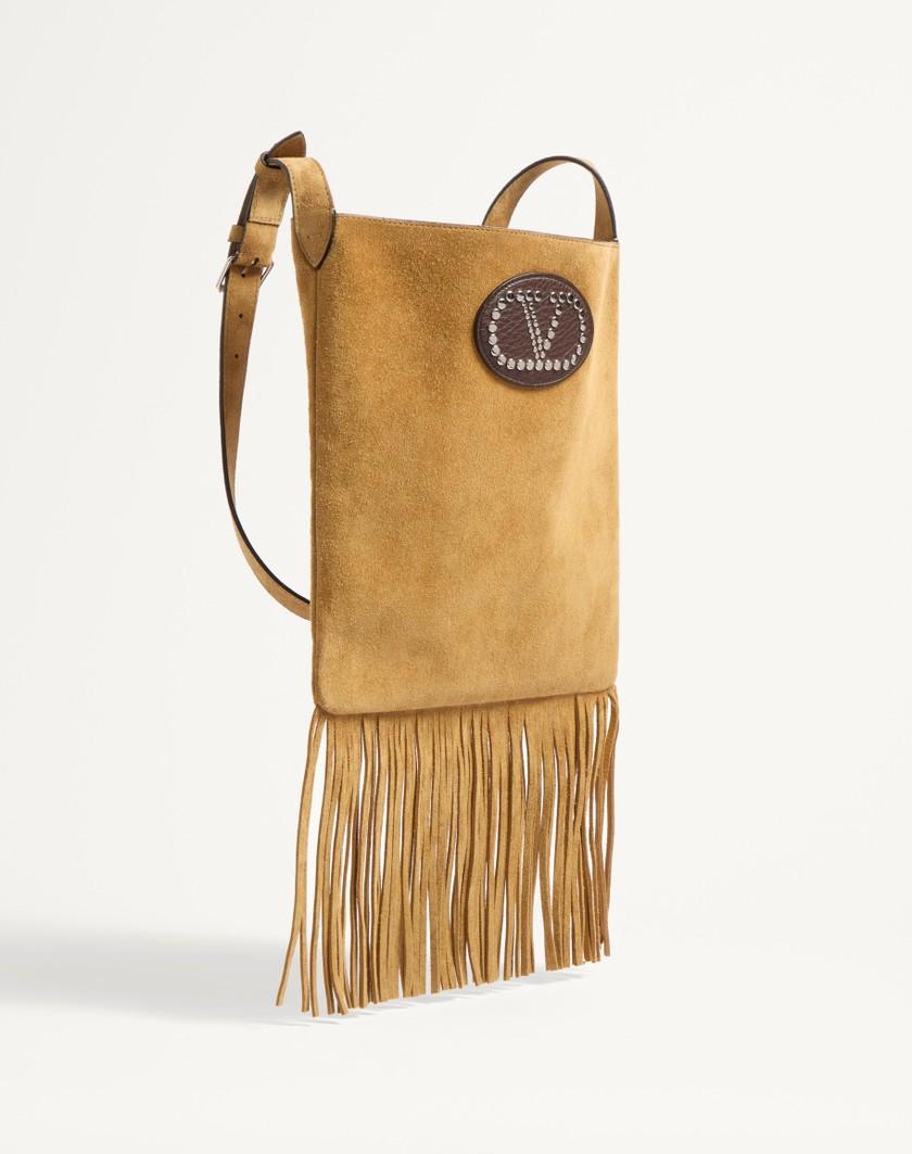 Valentino Handbags Borsa A Spalla Valentino Garavani Nellcôte In Suede Con Frange per Uomo in Havana Beige/fondant | Valentino IT Nuovo