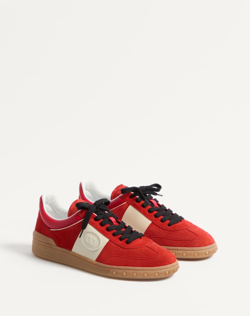 Valentino Handbags Sneaker Low Top Upvillage In Crosta E Vitello Nappato per Uomo in Grigio/corallo/nero | Valentino IT Pezzi Unici