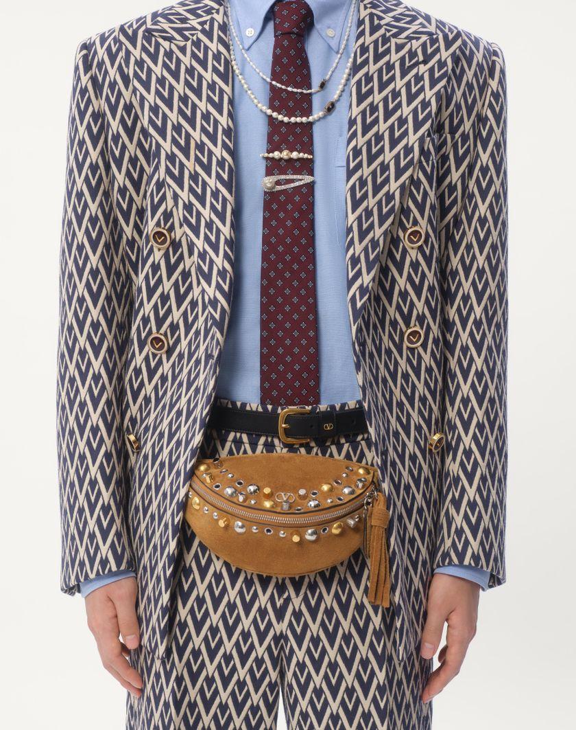 Valentino Handbags Giacca Doppiopetto In Lana Con Motivo Jacquard Toute La V per Uomo in Notte/crema | Valentino IT Soddisfazione Garantita