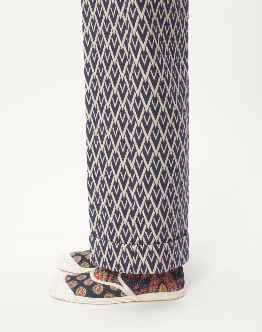 Valentino Handbags Pantalone In Lana Con Risvolto Con Motivo Jacquard Toute La V per Uomo in Notte/crema | Valentino IT Qualità Garantita