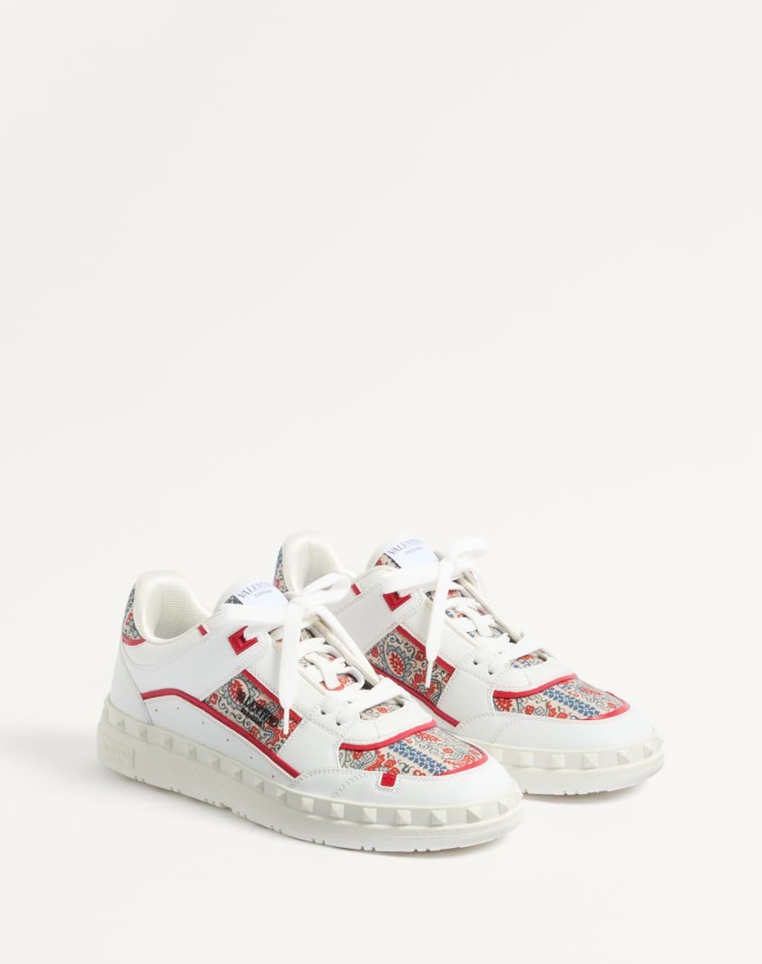 Valentino Handbags Sneaker Low Top Freedots In Vitello E Tessuto Voyage Imaginaire per Uomo in Bianco/multicolor/corallo | Valentino IT Promozione Limitata
