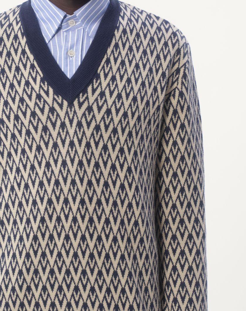 Valentino Handbags Maglione In Lana Con Motivo Jacquard Toute La V per Uomo in Navy/crema | Valentino IT Affare Del Giorno