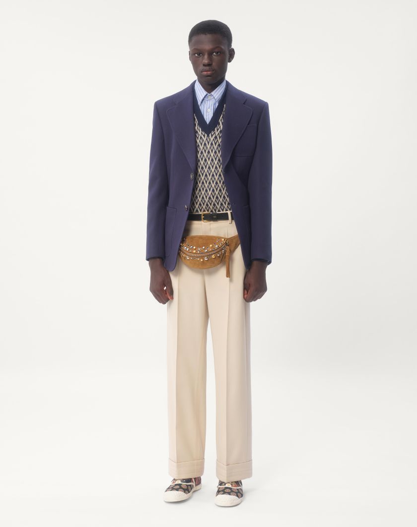 Valentino Handbags Pantalone In Gabardina Di Lana Con Risvolto per Uomo in Burro | Valentino IT Sottocosto