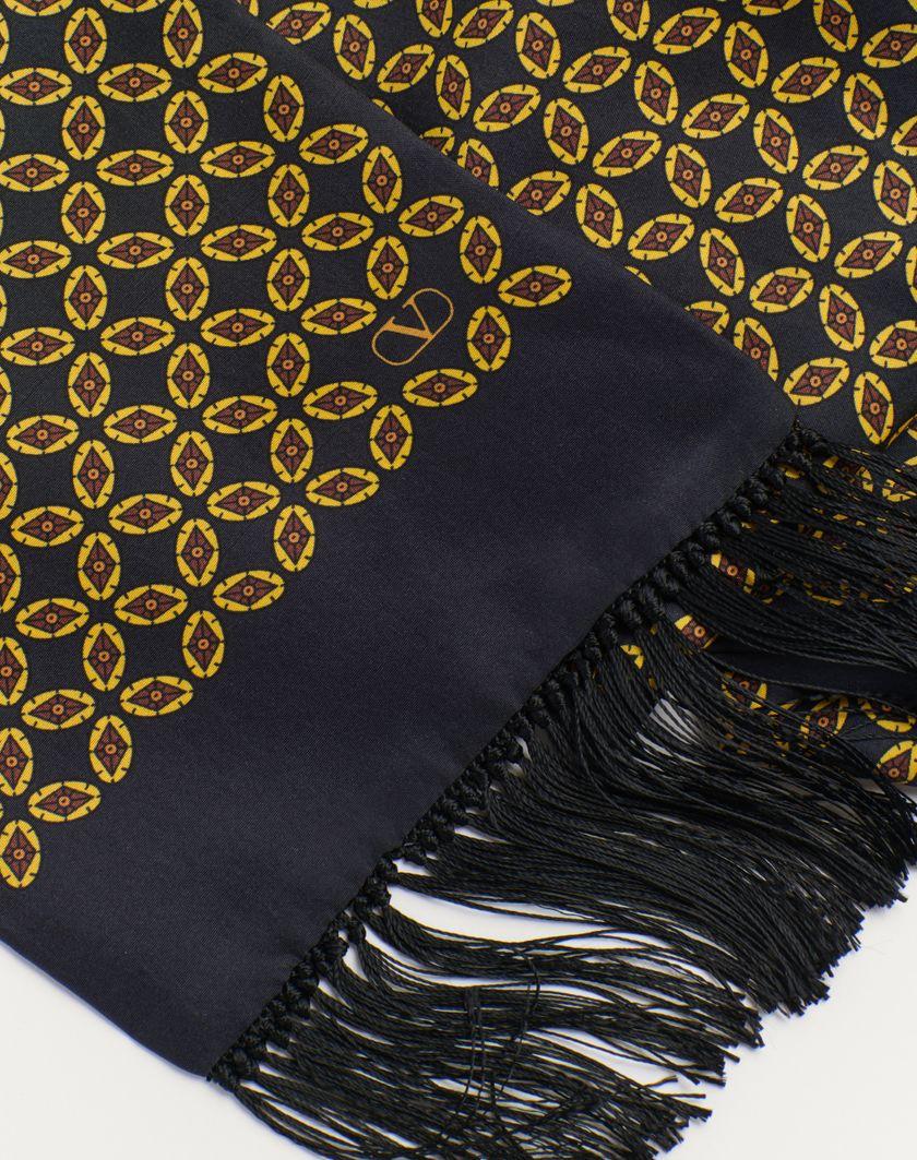 Valentino Handbags Scarf Bandeaux Chamber In Seta Con Frange per Uomo in Nero/giallo/arancione | Valentino IT Sconto