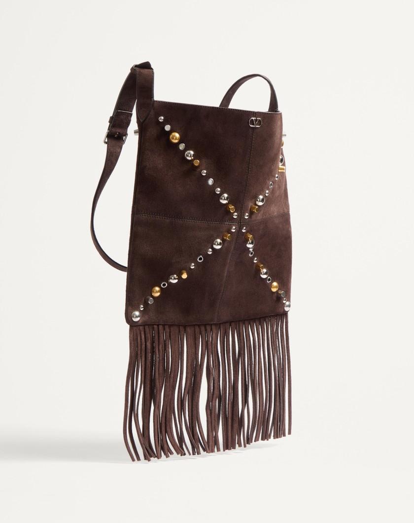 Valentino Handbags Borsa A Spalla Valentino Garavani Nellcôte In Suede Con Frange per Uomo in Testa Di Moro | Valentino IT Economico