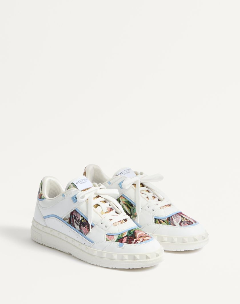 Valentino Handbags Sneaker Low Top Freedots In Vitello E Tessuto per Uomo in Bianco/multicolor/popeline Blue | Valentino IT Saldi