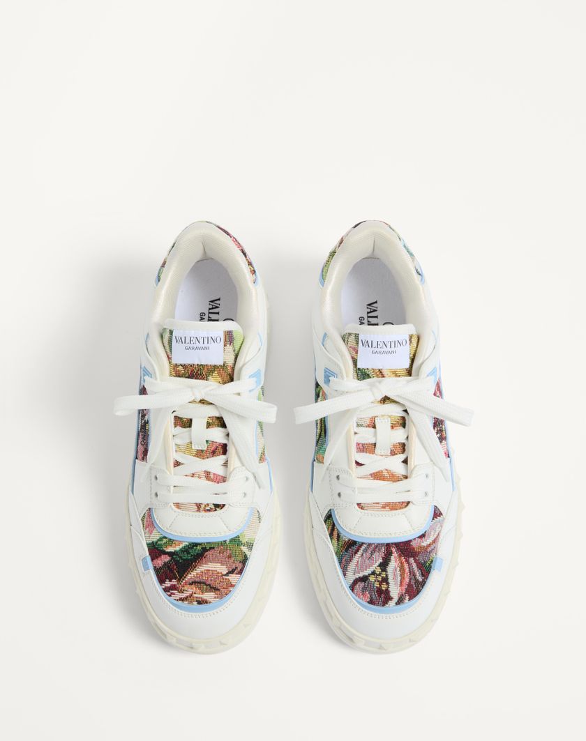 Valentino Handbags Sneaker Low Top Freedots In Vitello E Tessuto per Uomo in Bianco/multicolor/popeline Blue | Valentino IT Saldi
