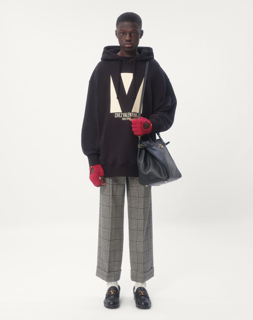 Valentino Handbags Felpa In Cotone Con Cappuccio E Stampa Chez Valentino per Uomo in Avorio | Valentino IT Saldi Di Fabbrica