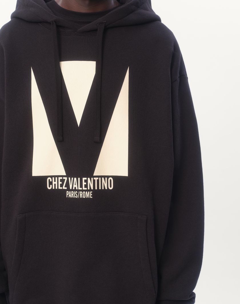 Valentino Handbags Felpa In Cotone Con Cappuccio E Stampa Chez Valentino per Uomo in Avorio | Valentino IT Saldi Di Fabbrica