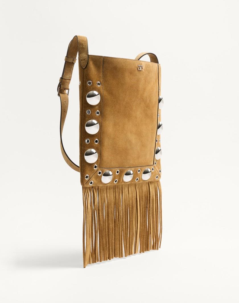 Valentino Handbags Borsa A Spalla Valentino Garavani Nellcôte In Suede Con Frange per Uomo in Havana Beige | Valentino IT I Più Venduti