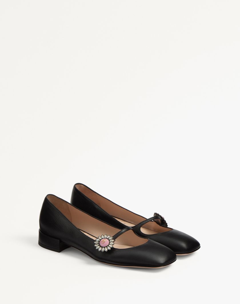 Valentino Handbags Ballerina Mary-jane Preshoes In Capretto Con Bottone Gioiello 20mm per Donna in Nero/rosa | Valentino IT 2025