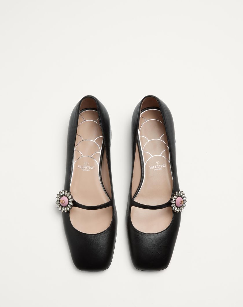 Valentino Handbags Ballerina Mary-jane Preshoes In Capretto Con Bottone Gioiello 20mm per Donna in Nero/rosa | Valentino IT 2025