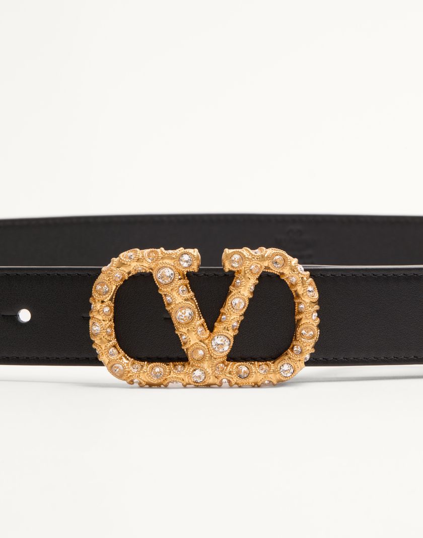 Valentino Handbags Cintura Vlogo Signature In Vitello Lucido Con Cristalli 30 Mm per Donna in Avorio/crystal | Valentino IT Outlet