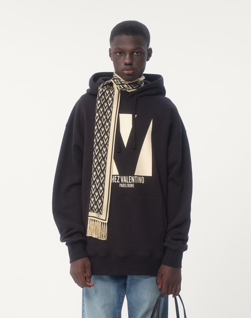 Valentino Handbags Scarf Bandeaux Toute La V In Seta Con Frange per Uomo in Crema/nero | Valentino IT Saldi