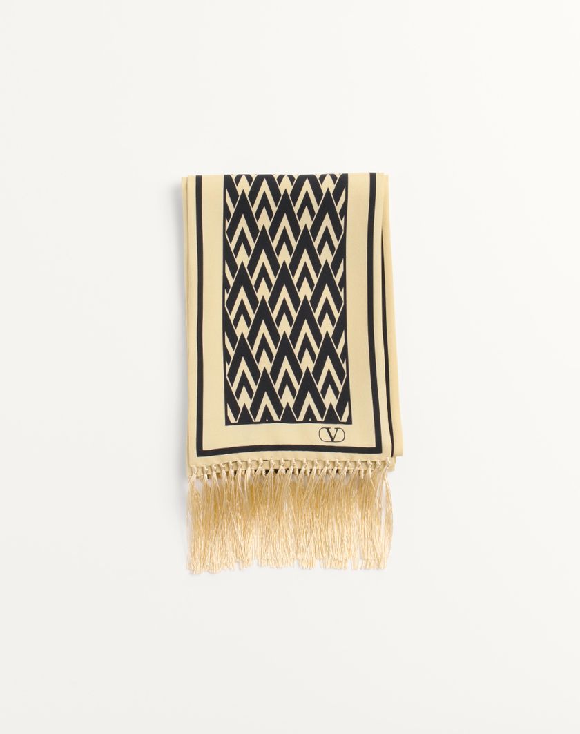 Valentino Handbags Scarf Bandeaux Toute La V In Seta Con Frange per Uomo in Crema/nero | Valentino IT Saldi