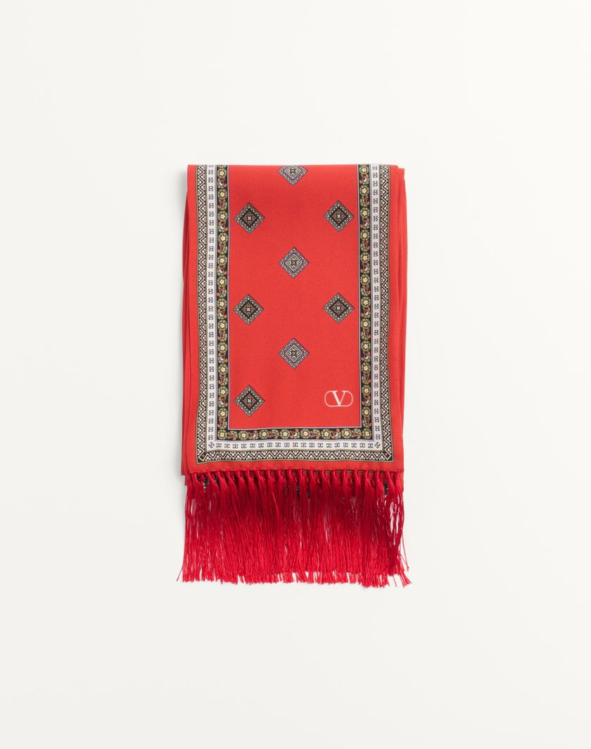 Valentino Handbags Scarf Bandeaux Chamber In Seta Con Frange per Uomo in Arancione/bianco/beige/crema | Valentino IT Negozio